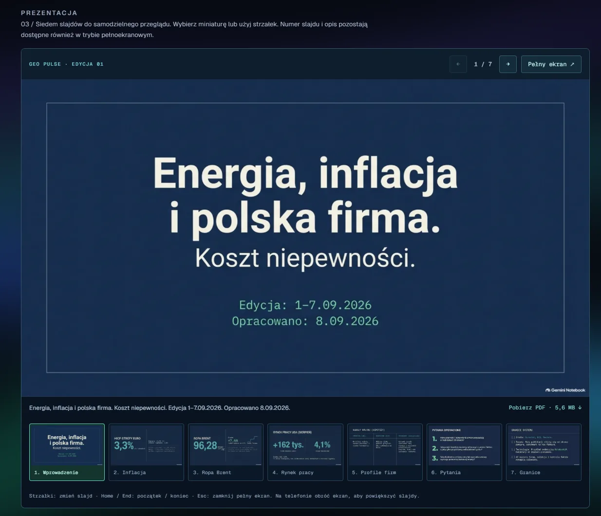 Geo Pulse — przeglądarka slajdów z miniaturami siedmiu plansz